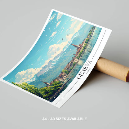 Geneva Switzerland World City Travel - Rolled Poster Wall Art Print - House Prints