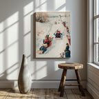 Vintage Holiday Fun in the Snow - Framed Canvas Wall Art Print | House Prints