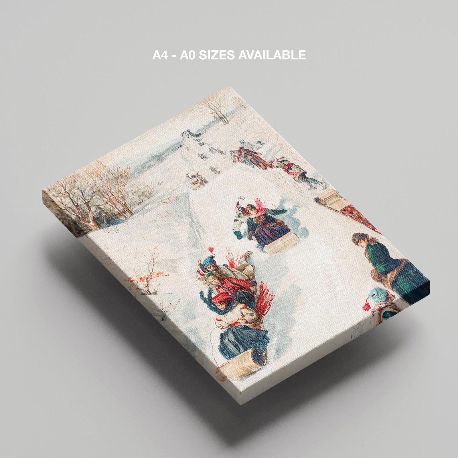 Vintage Holiday Fun in the Snow - Framed Canvas Wall Art Print - House Prints