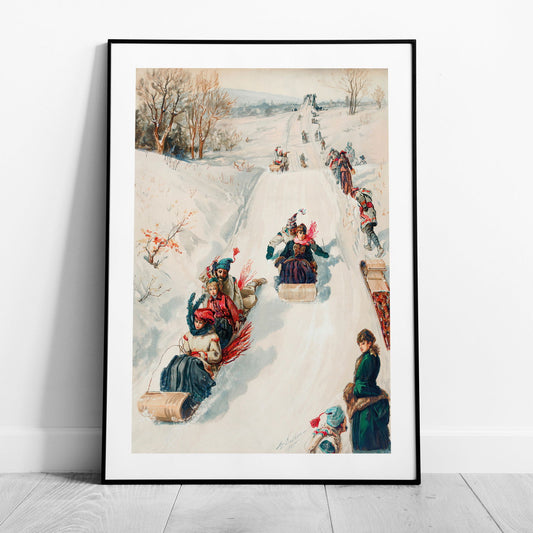 Vintage Holiday Fun in the Snow - Rolled Poster Wall Art Print - House Prints