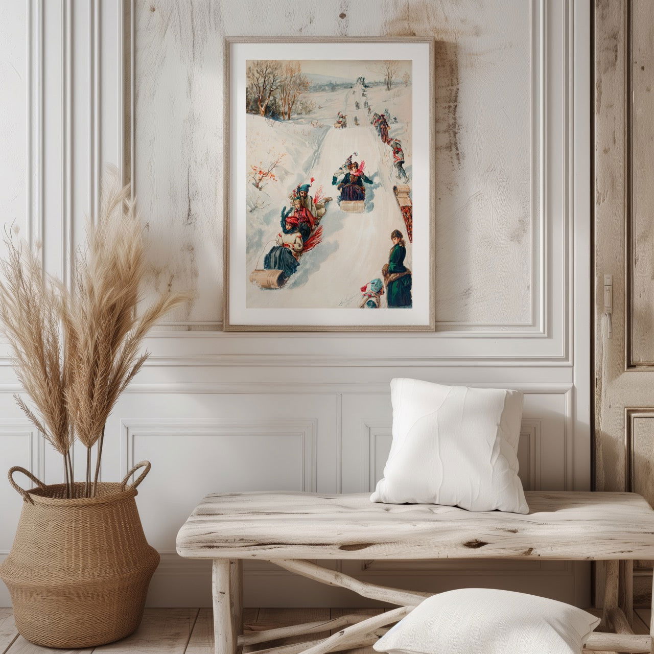 Vintage Holiday Fun in the Snow - Rolled Poster Wall Art Print | House Prints