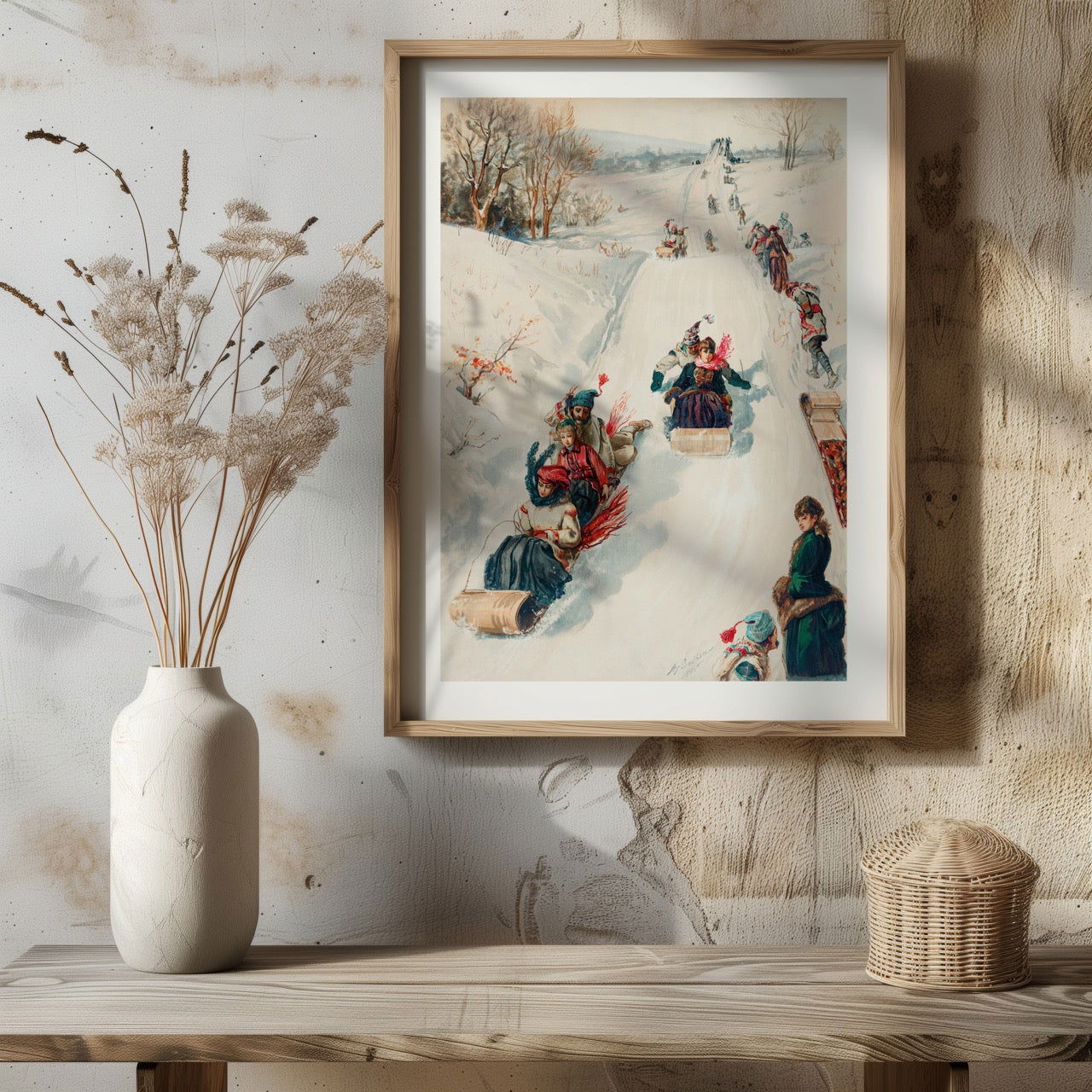 Vintage Holiday Fun in the Snow - Rolled Poster Wall Art Print | House Prints