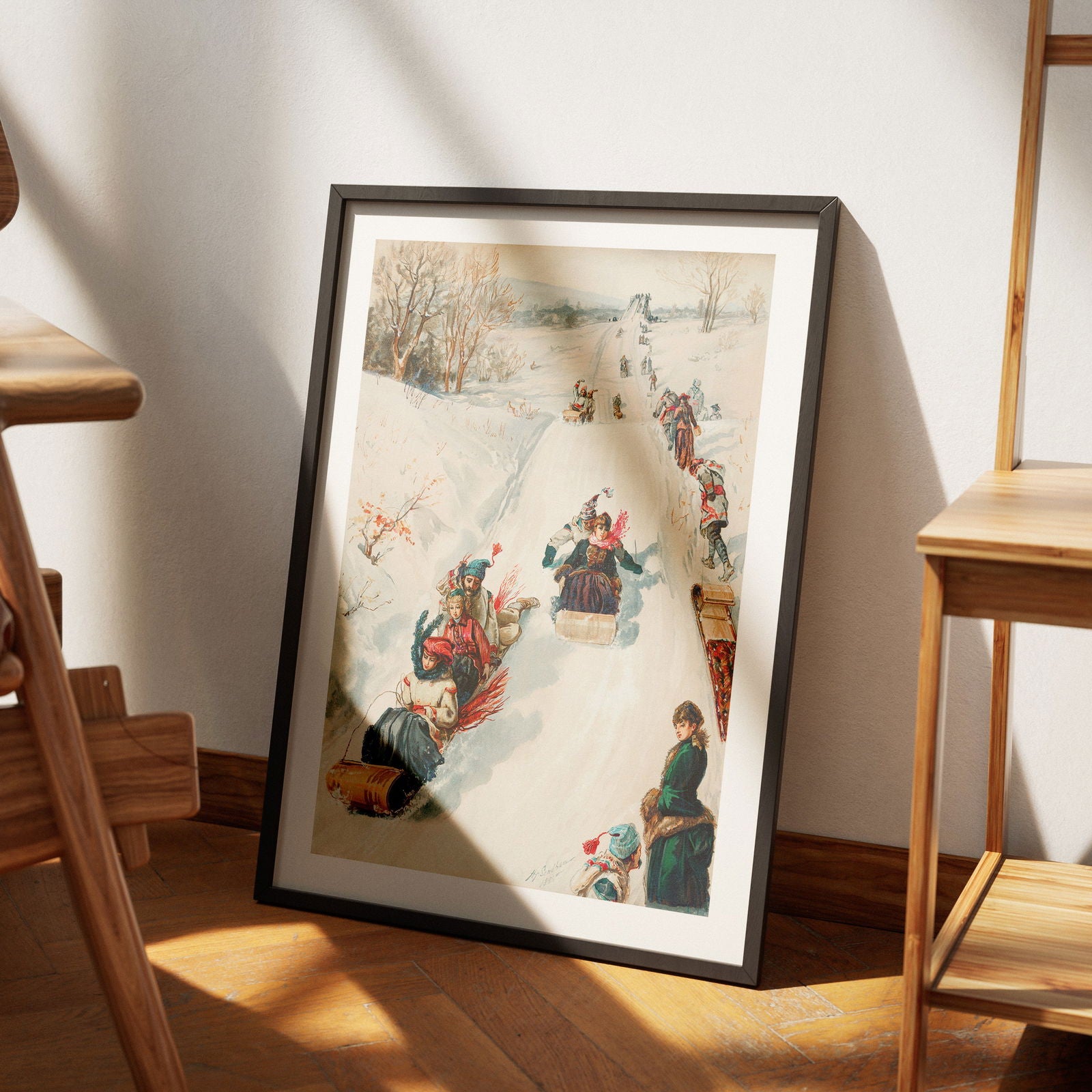 Vintage Holiday Fun in the Snow - Rolled Poster Wall Art Print | House Prints