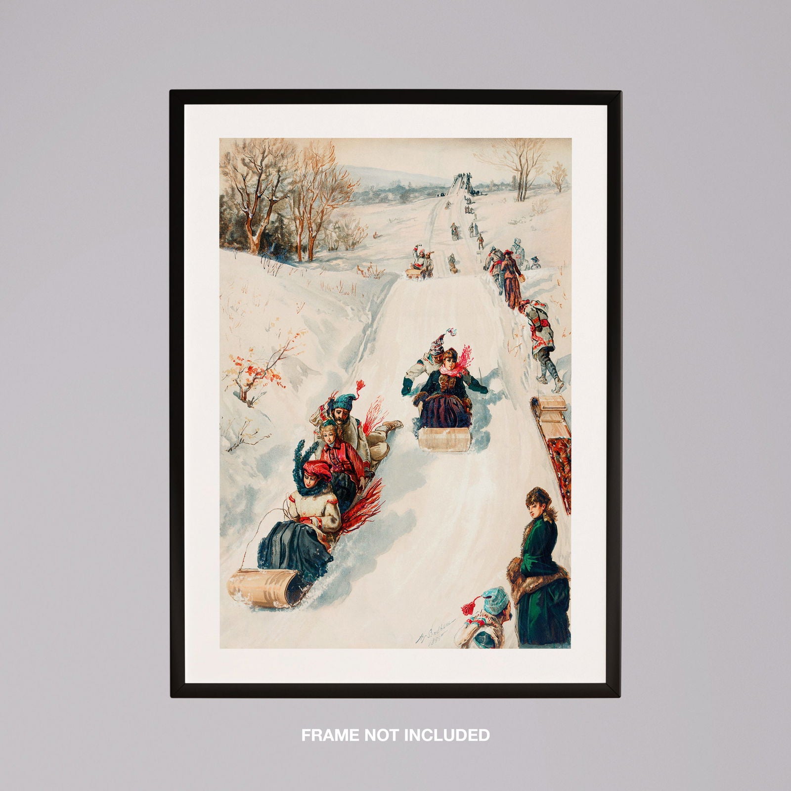 Vintage Holiday Fun in the Snow - Rolled Poster Wall Art Print | House Prints