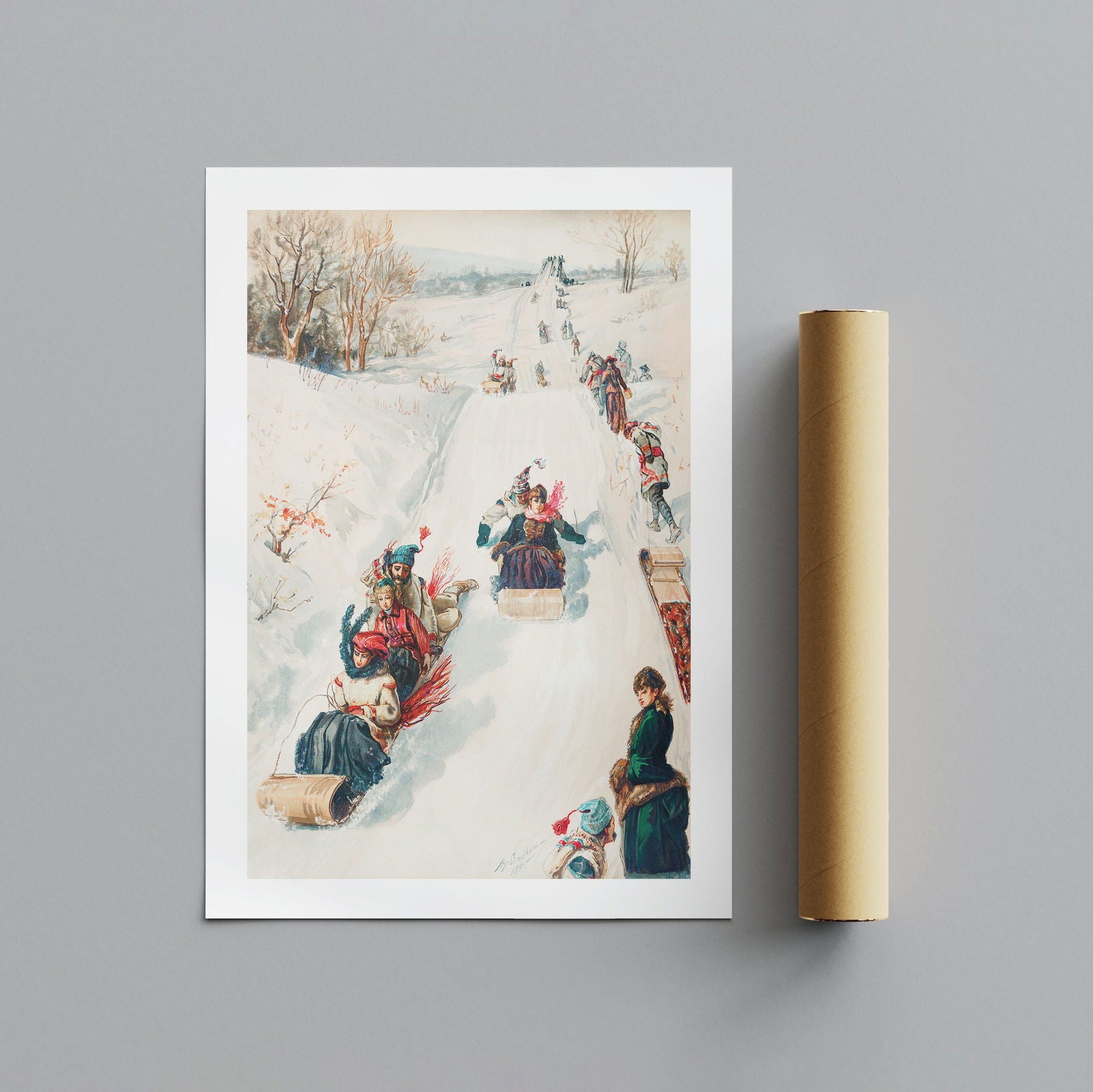 Vintage Holiday Fun in the Snow - Rolled Poster Wall Art Print | House Prints