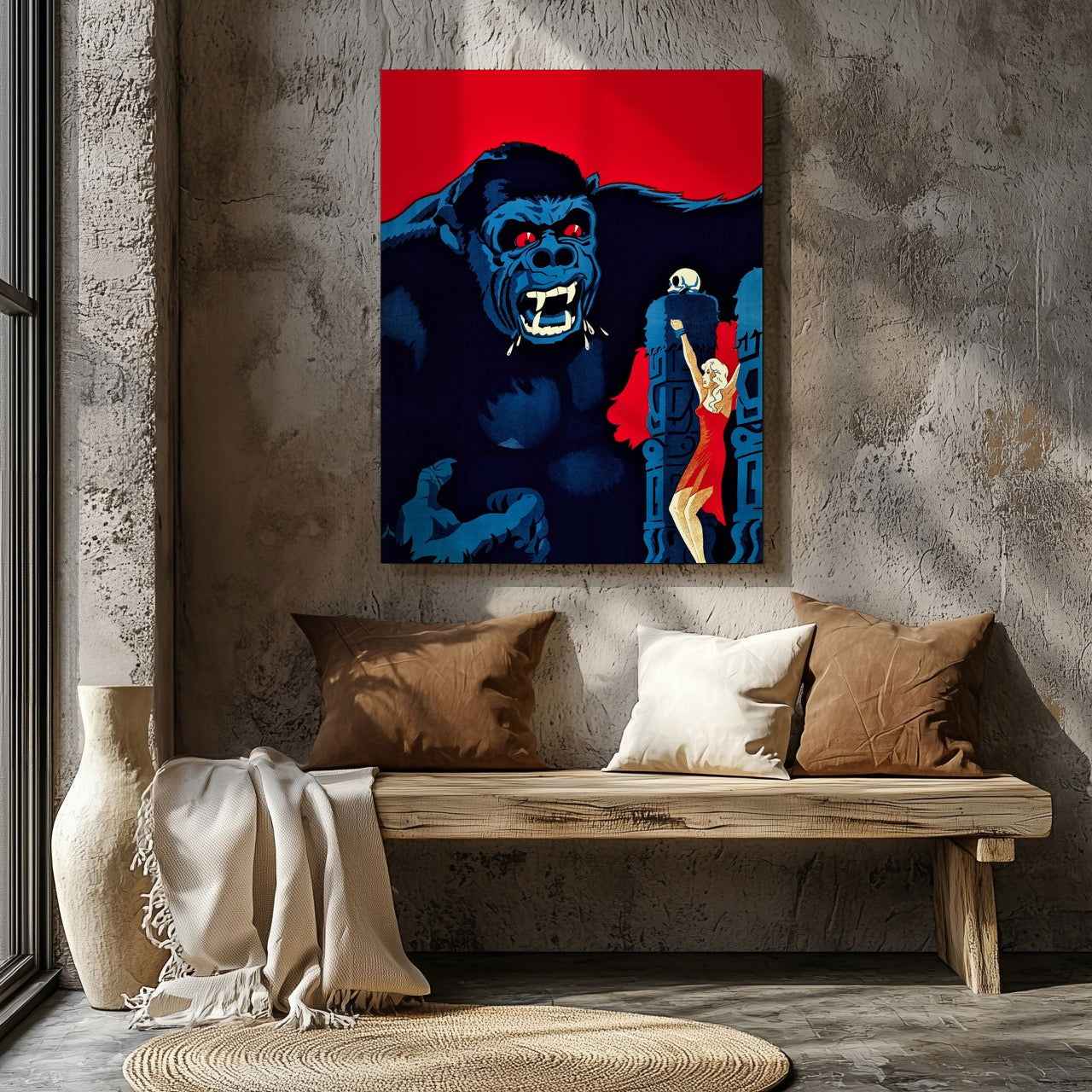 Vintage Retro King Kong Movie - Framed Canvas Wall Art Print - House Prints