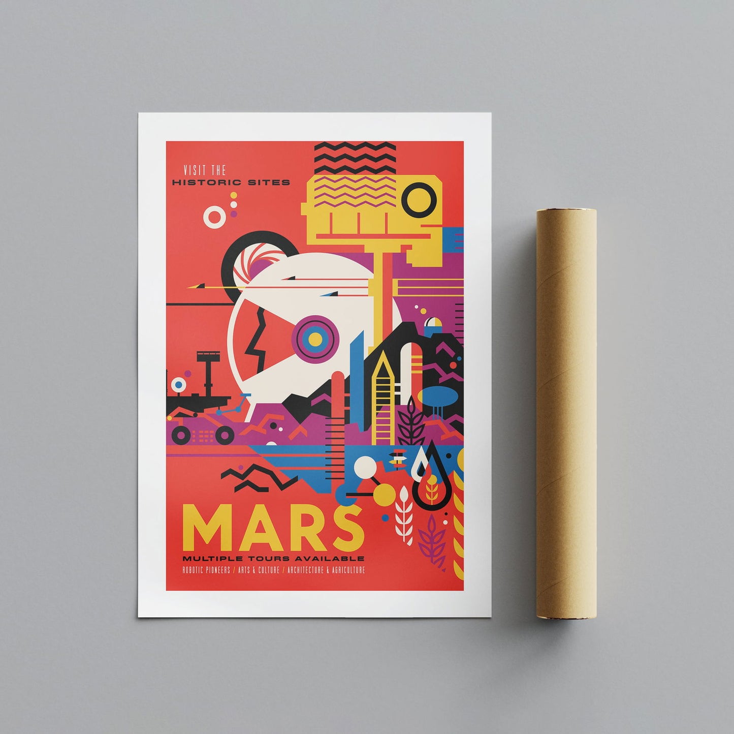 Vintage Space Trip to Mars - Rolled Poster Wall Art Print - House Prints