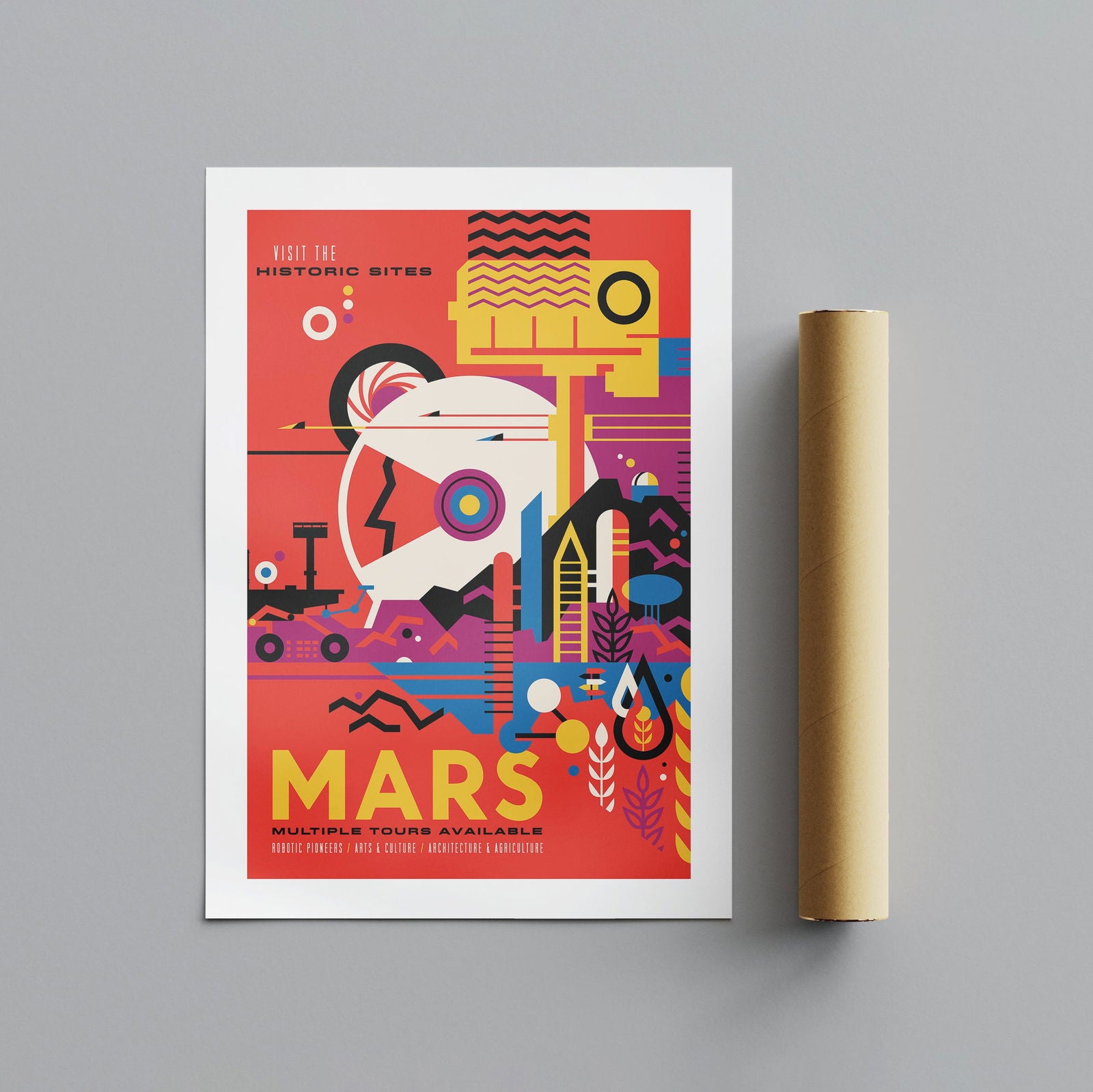Vintage Space Trip to Mars - Rolled Poster Wall Art Print - House Prints