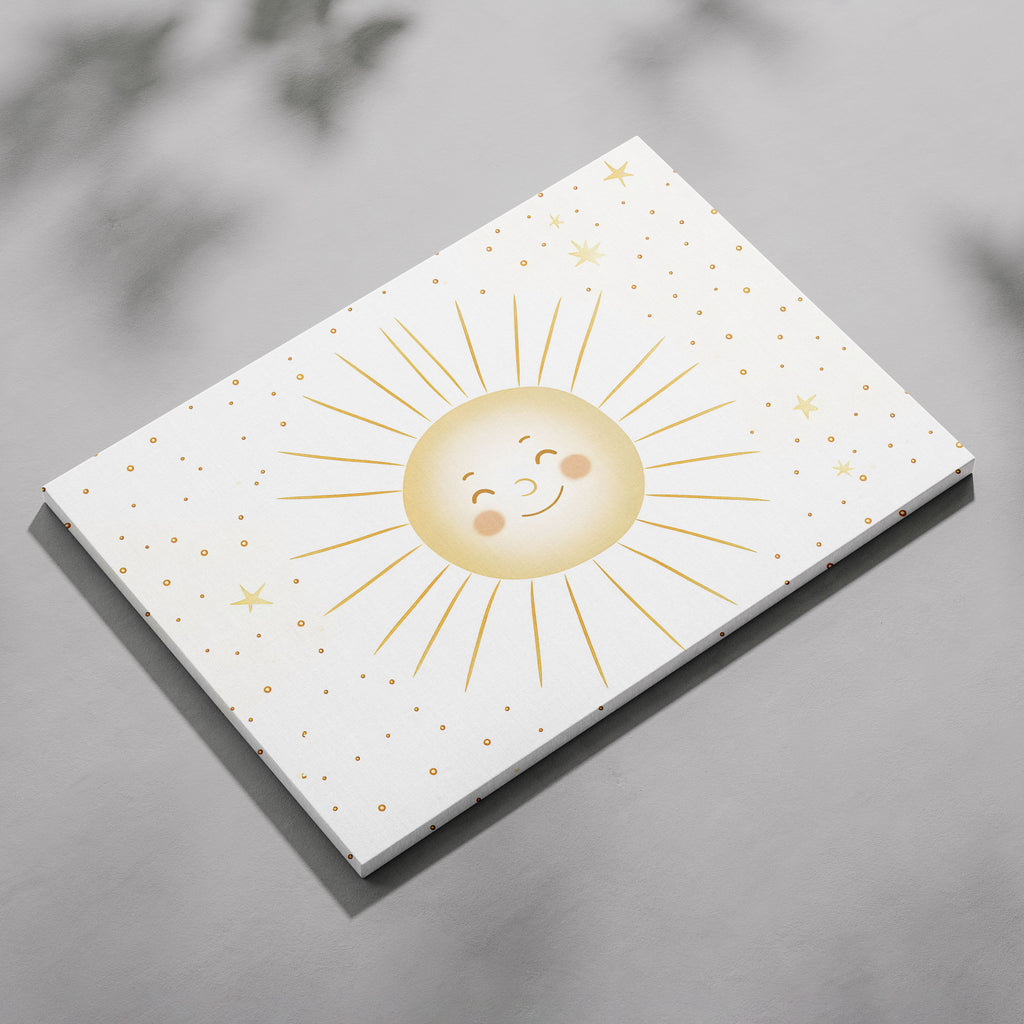 Whimsical Golden Smiling Sunshine - Framed Canvas Wall Art Print