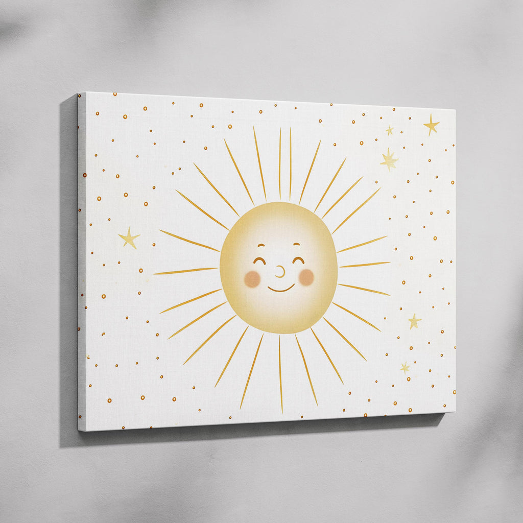 Whimsical Golden Smiling Sunshine - Framed Canvas Wall Art Print