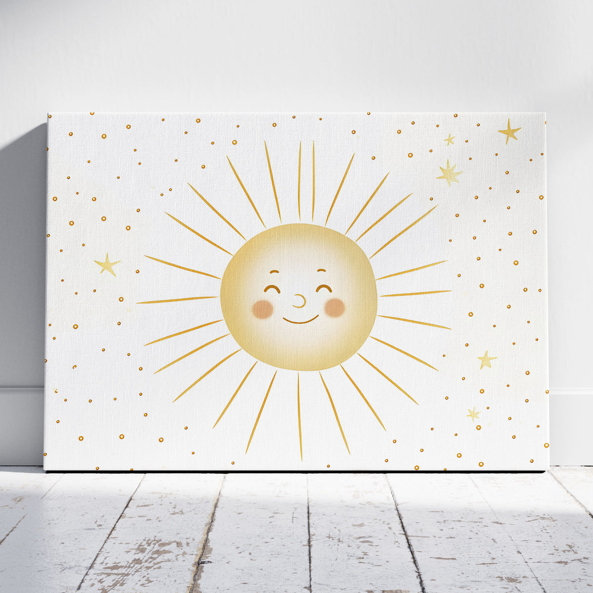 Whimsical Golden Smiling Sunshine - Framed Canvas Wall Art Print