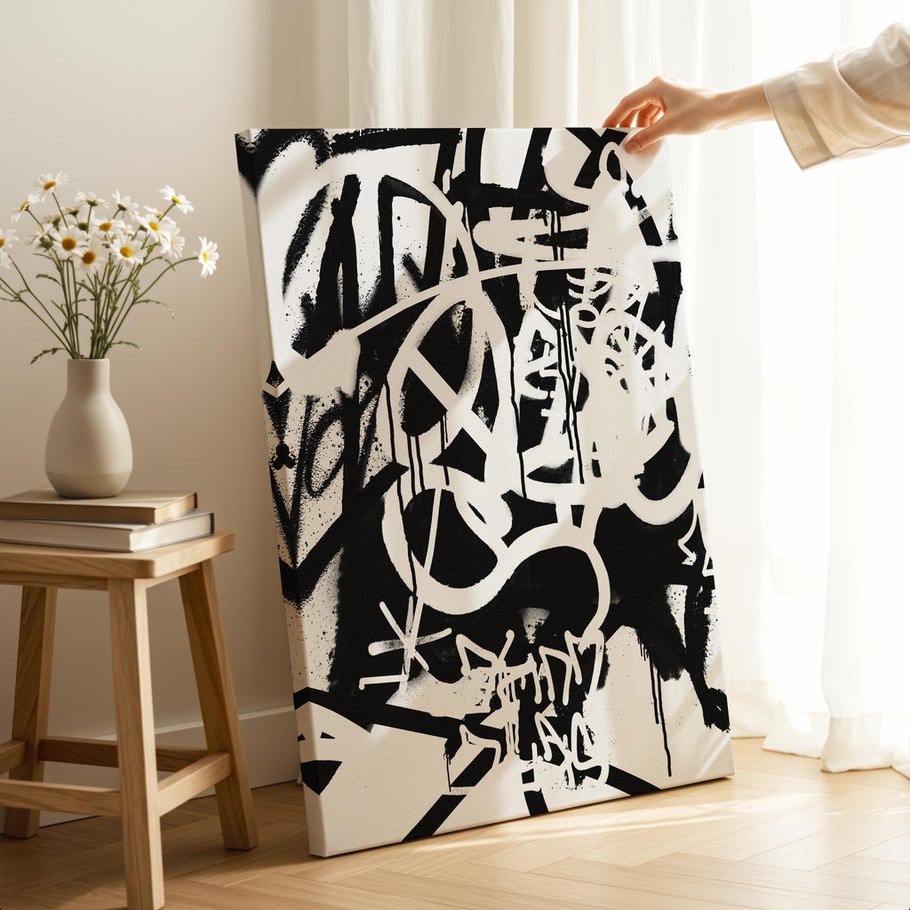 White & Black Punk Graffiti Text - Framed Canvas Wall Art Print | House Prints