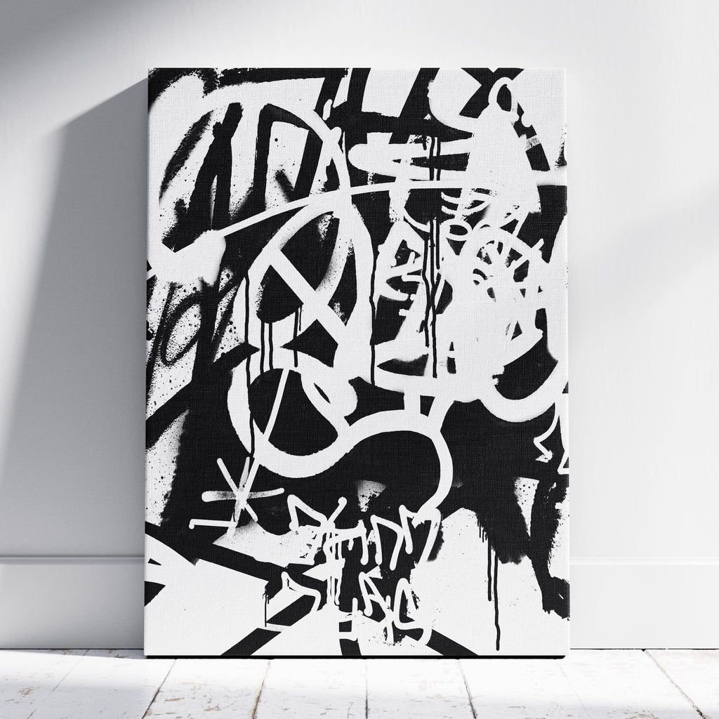 White & Black Punk Graffiti Text - Framed Canvas Wall Art Print | House Prints