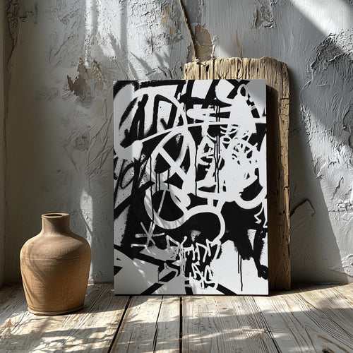 White & Black Punk Graffiti Text - Framed Canvas Wall Art Print | House Prints