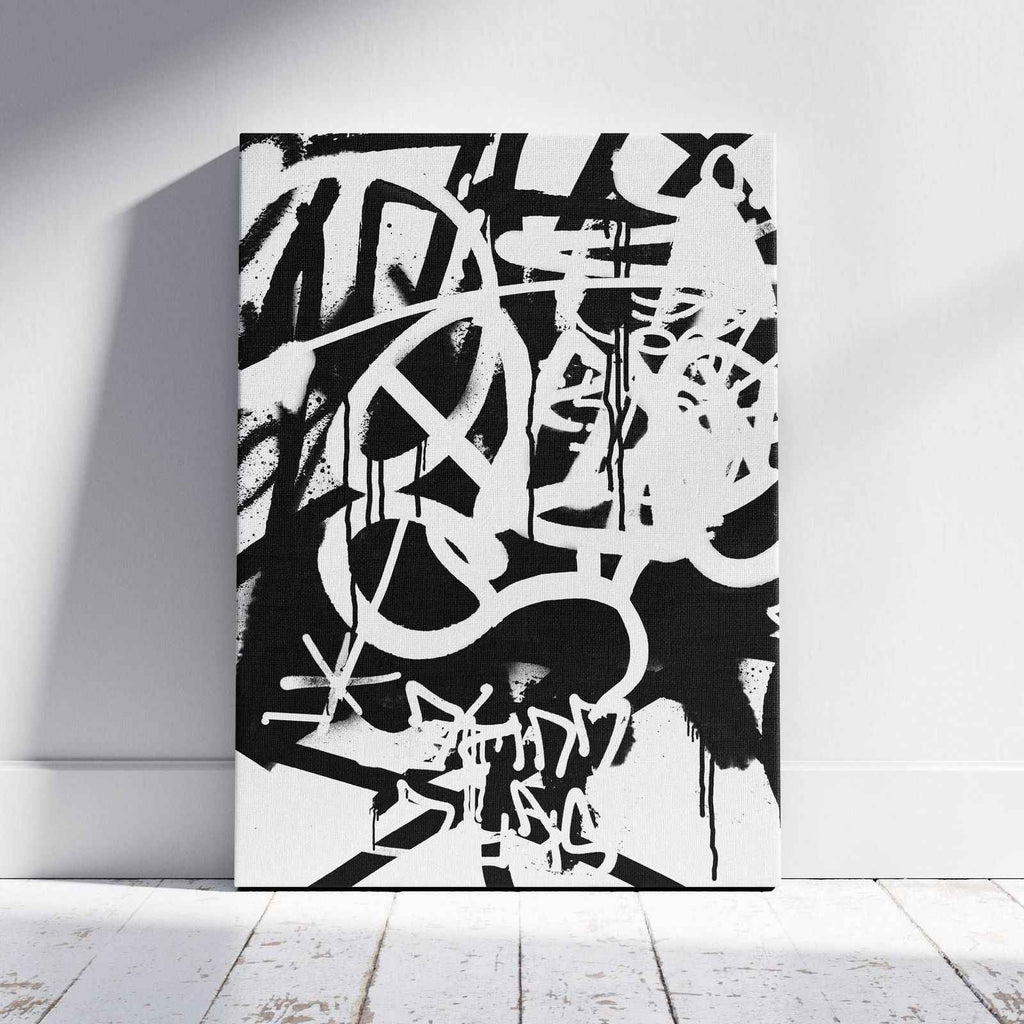 White & Black Punk Graffiti Text - Framed Canvas Wall Art Print | House Prints