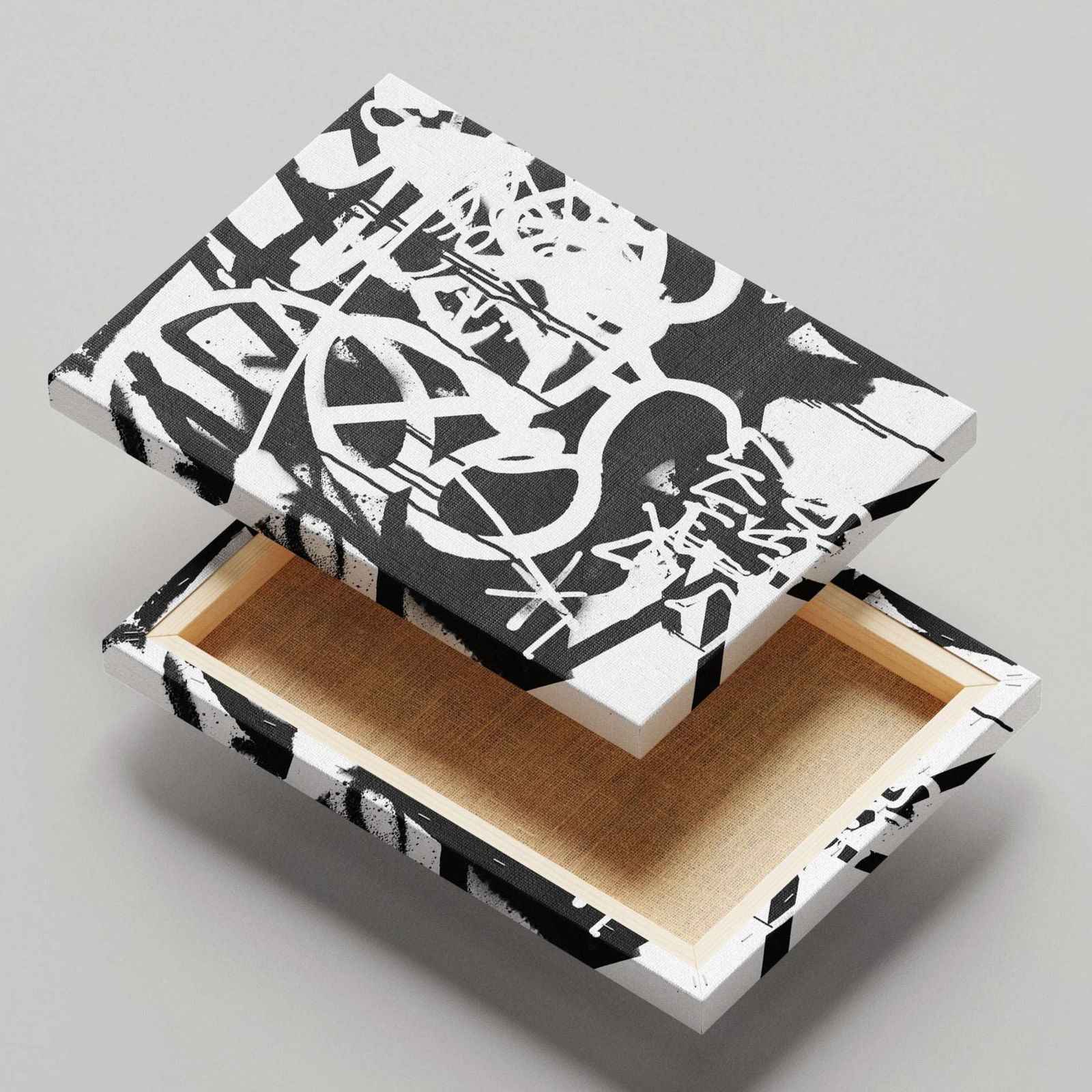 White & Black Punk Graffiti Text - Framed Canvas Wall Art Print | House Prints