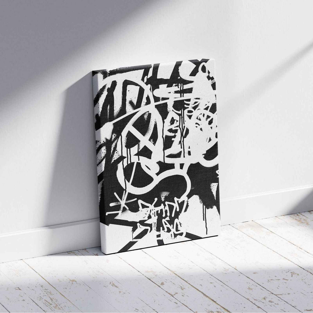 White & Black Punk Graffiti Text - Framed Canvas Wall Art Print | House Prints