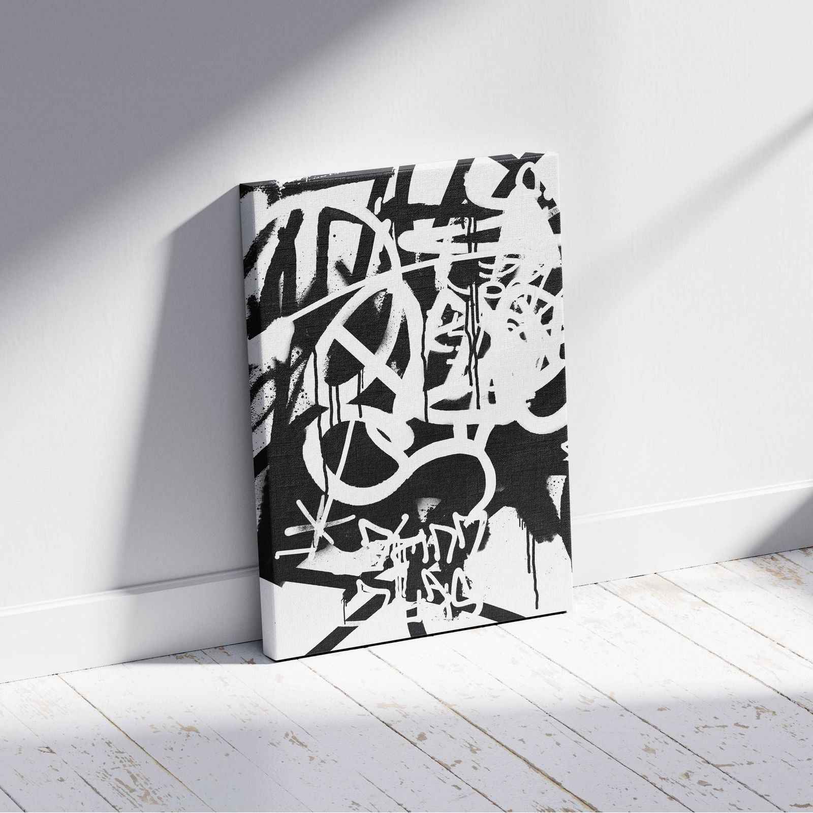White & Black Punk Graffiti Text - Framed Canvas Wall Art Print | House Prints