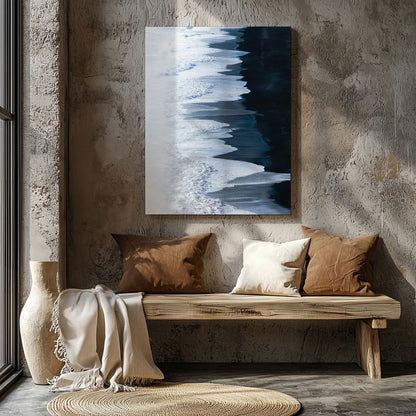 White & Blue Sand Meets the Sea - Framed Canvas Wall Art Print - House Prints