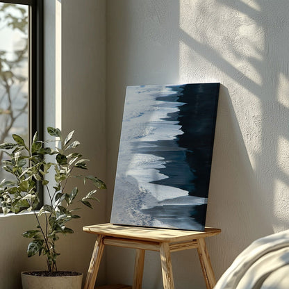 White & Blue Sand Meets the Sea - Framed Canvas Wall Art Print - House Prints