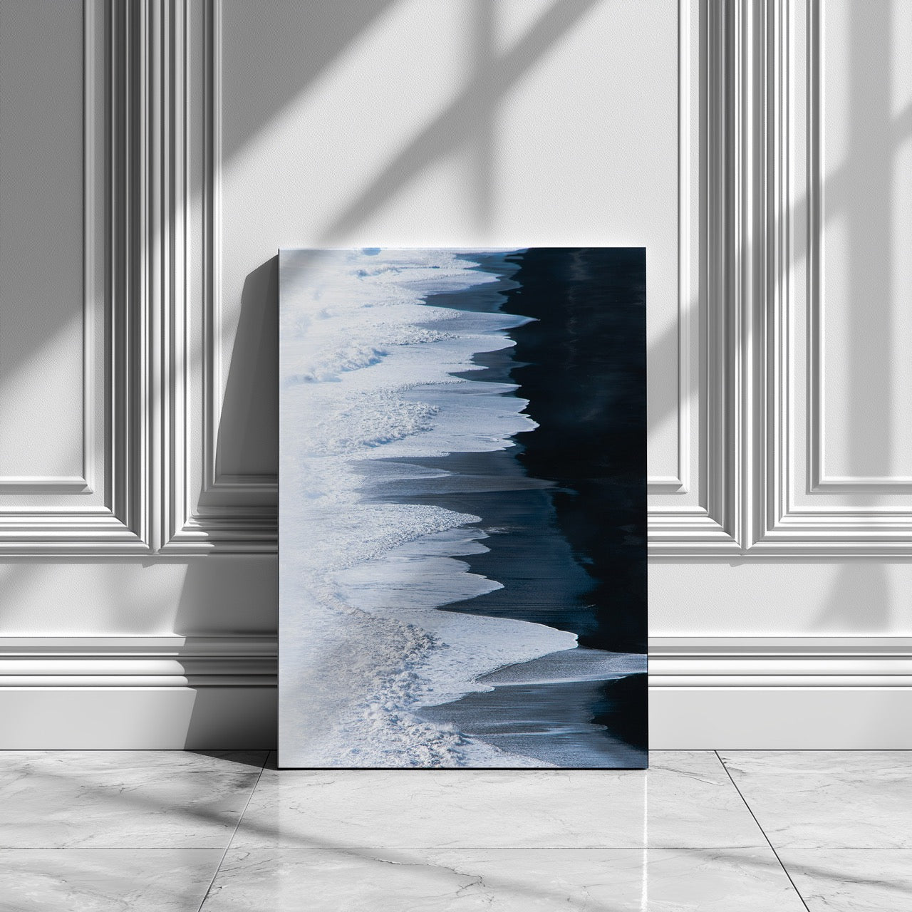 White & Blue Sand Meets the Sea - Framed Canvas Wall Art Print - House Prints