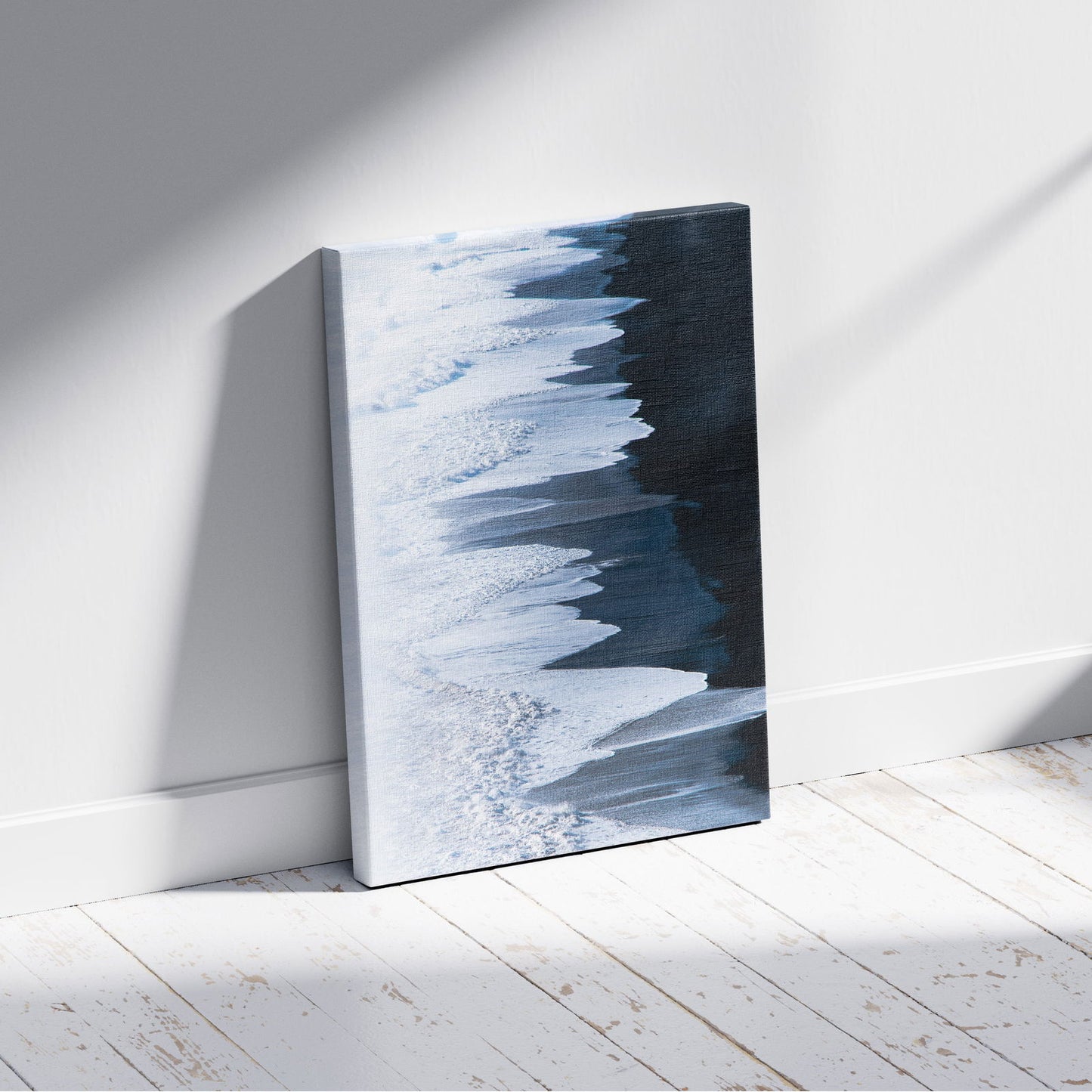 White & Blue Sand Meets the Sea - Framed Canvas Wall Art Print - House Prints