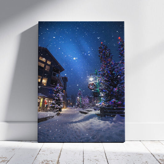 Winter Wonderland Festive Snowy Street - Framed Canvas Wall Art Print - House Prints