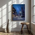 Winter Wonderland Festive Snowy Street - Framed Canvas Wall Art Print | House Prints
