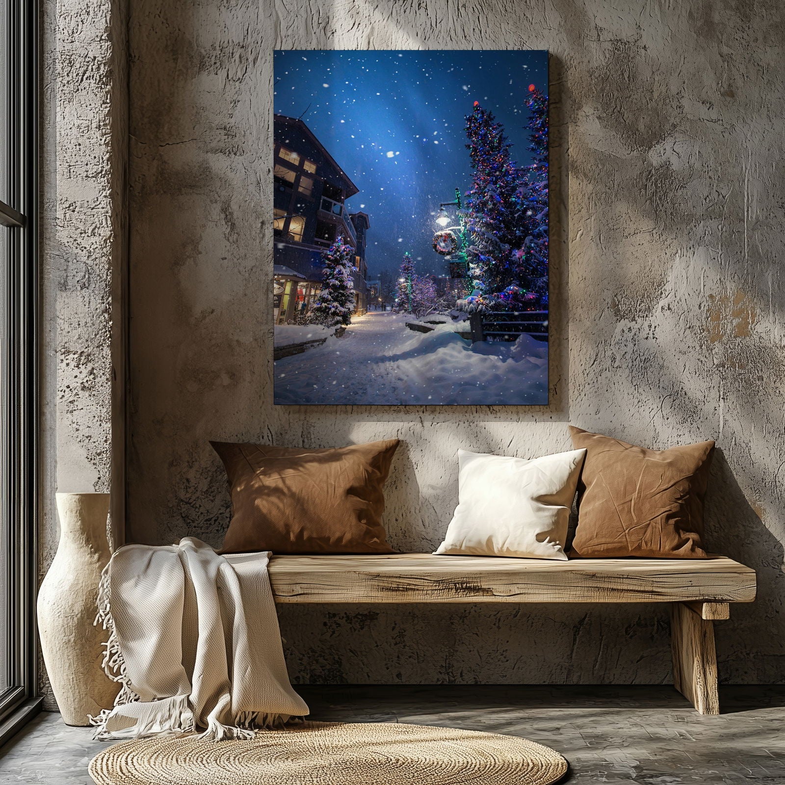 Winter Wonderland Festive Snowy Street - Framed Canvas Wall Art Print | House Prints