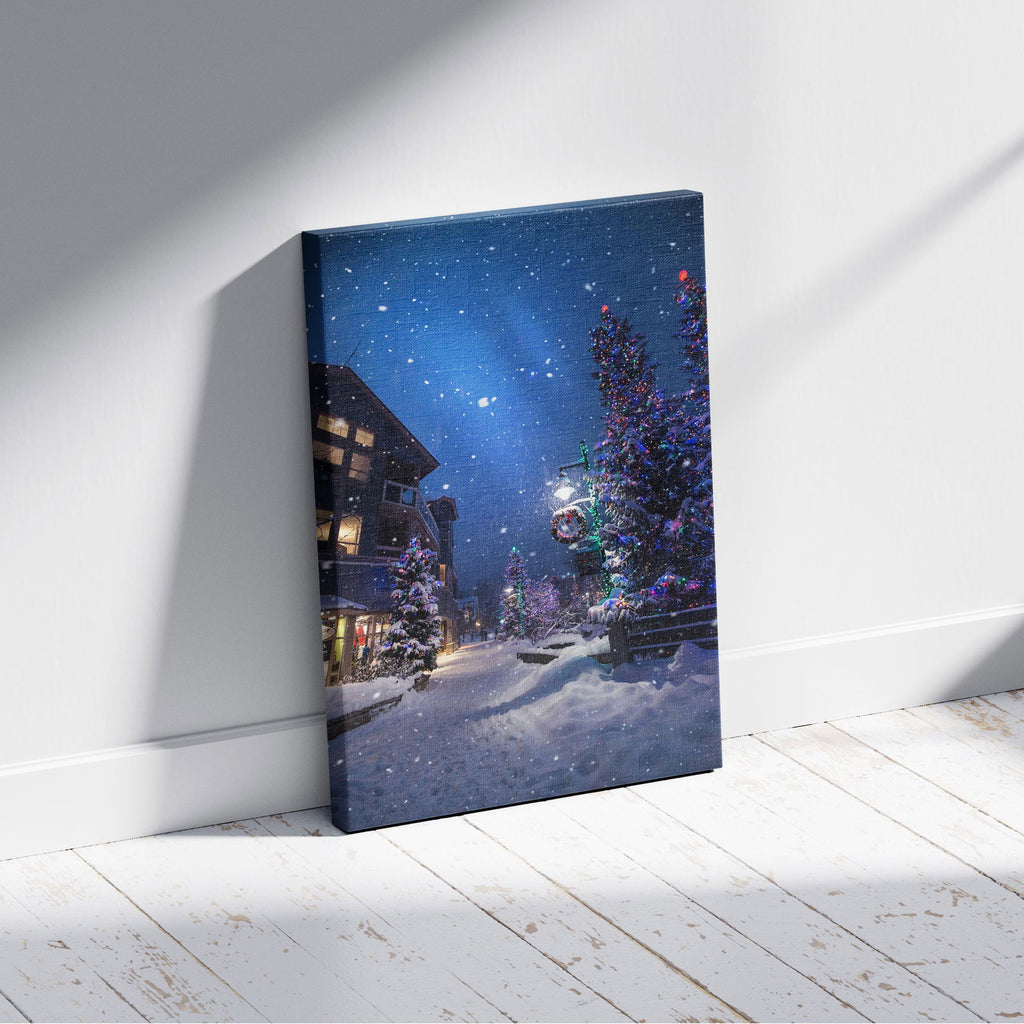 Winter Wonderland Festive Snowy Street - Framed Canvas Wall Art Print | House Prints