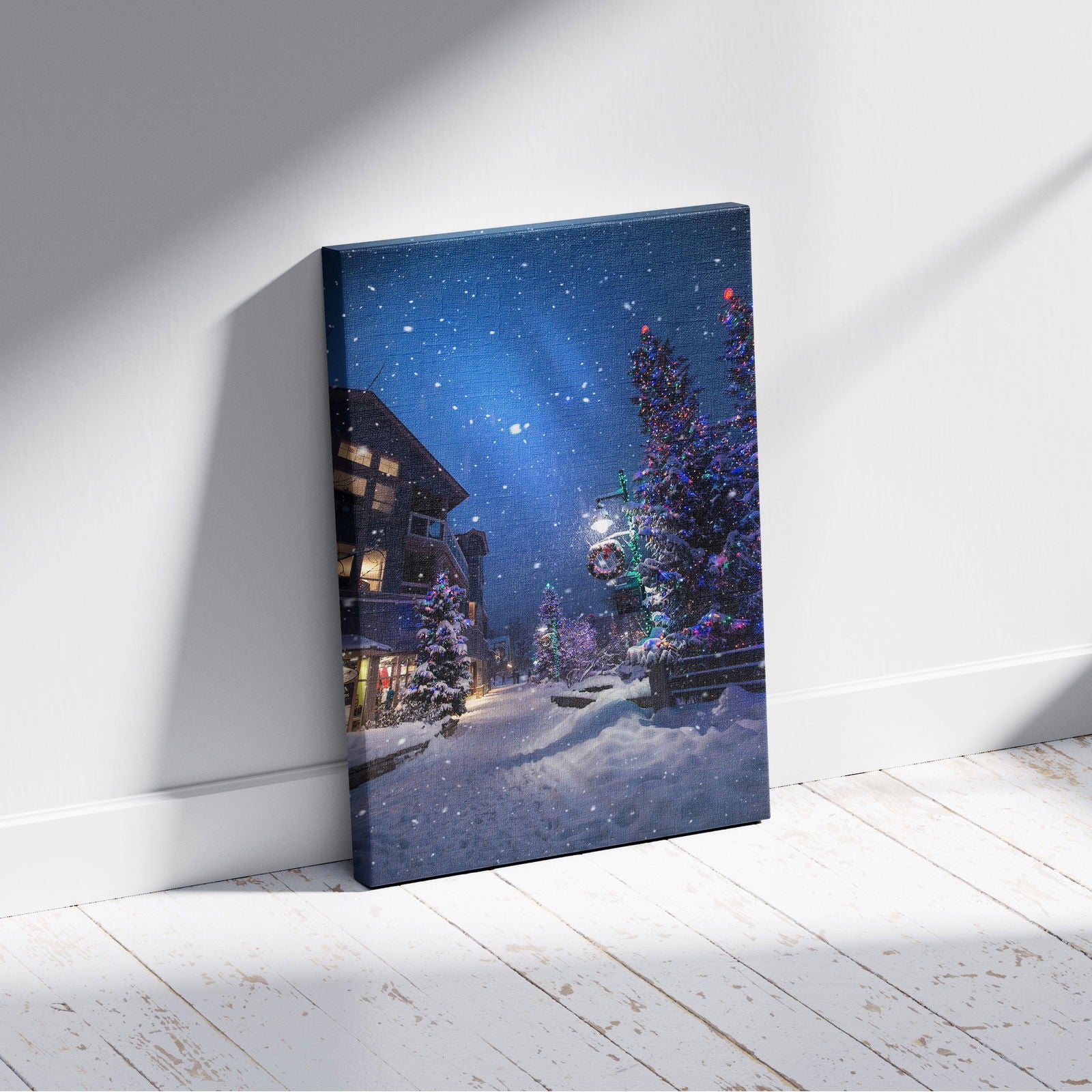 Winter Wonderland Festive Snowy Street - Framed Canvas Wall Art Print | House Prints