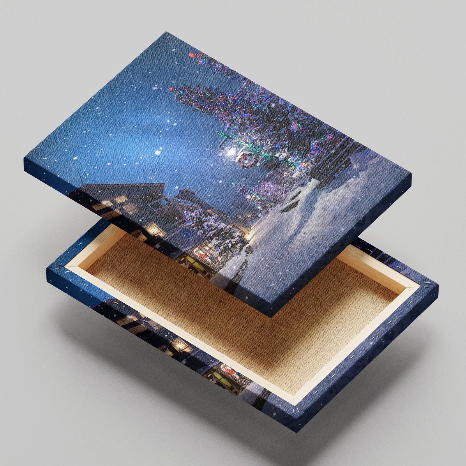 Winter Wonderland Festive Snowy Street - Framed Canvas Wall Art Print | House Prints