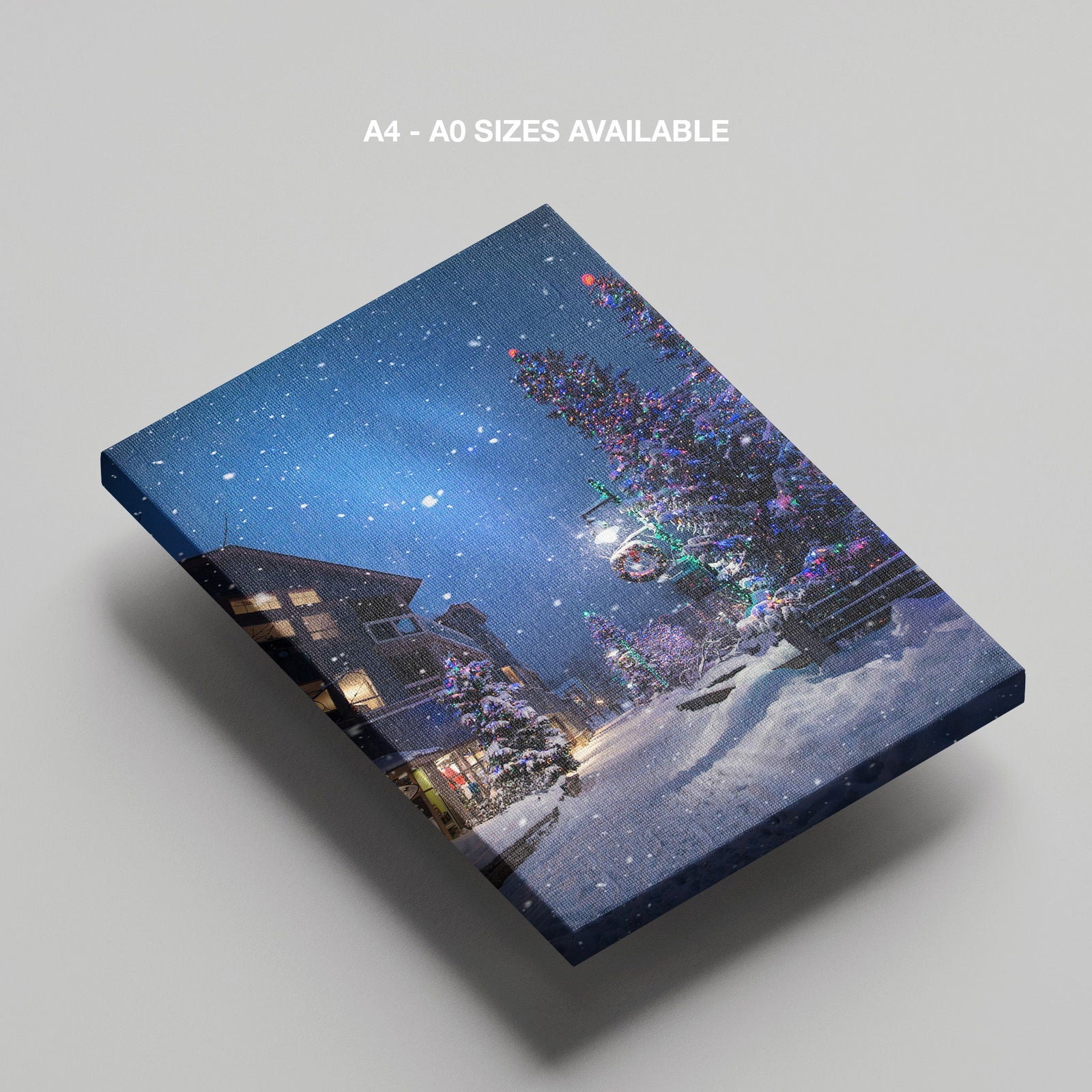 Winter Wonderland Festive Snowy Street - Framed Canvas Wall Art Print | House Prints