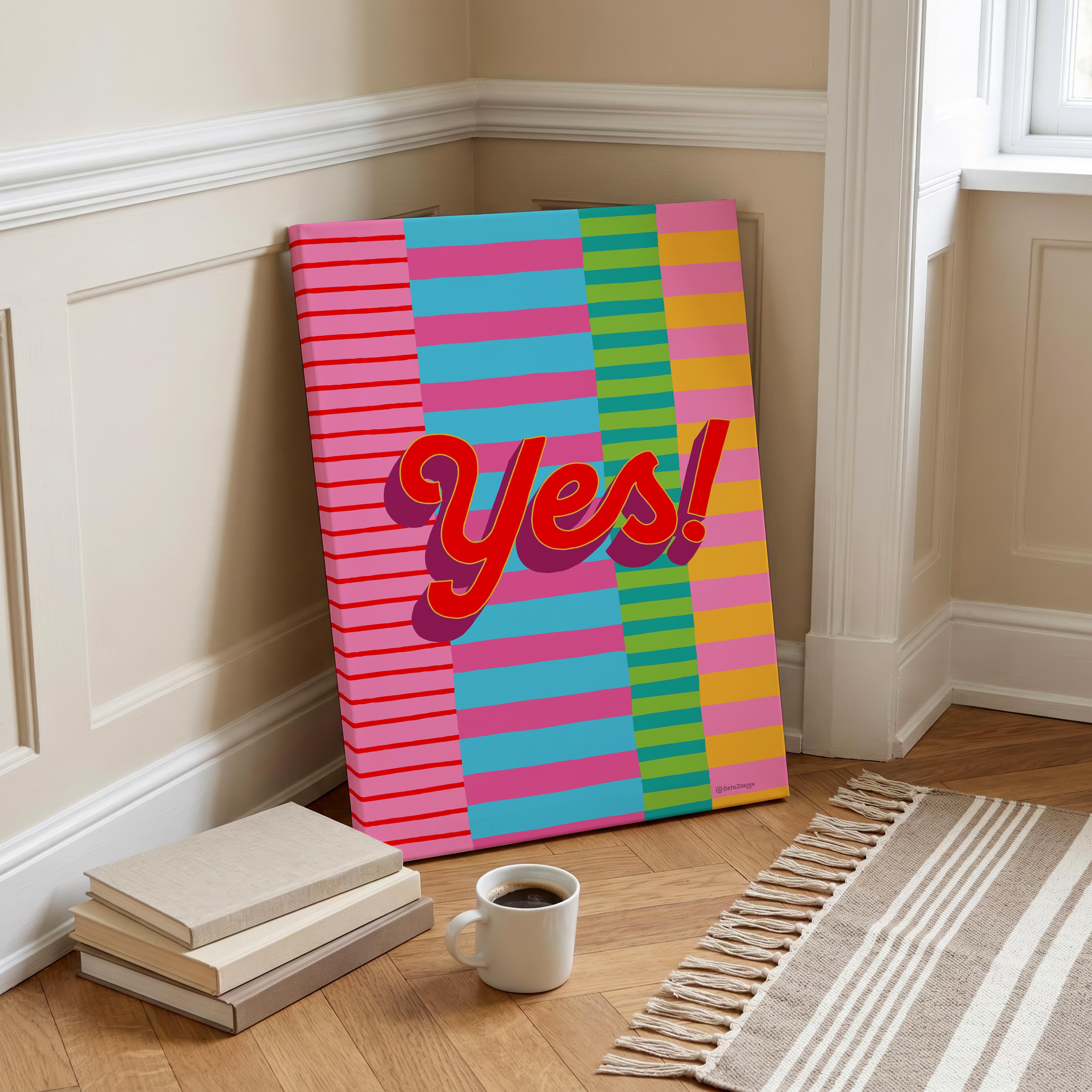 Yes Stripe Hype 5 - Seta Zakian - Framed Canvas Wall Art Print | House Prints