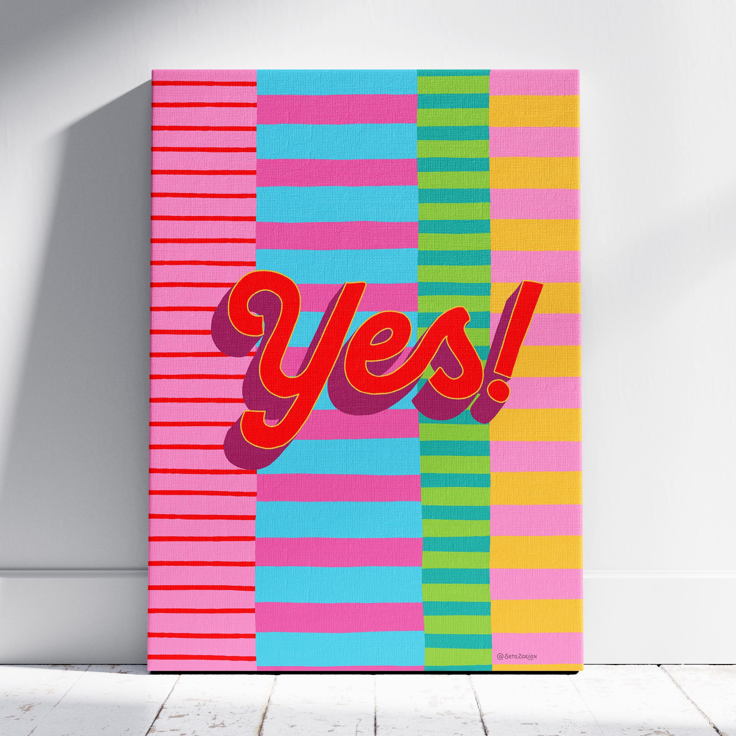 Yes Stripe Hype 5 - Seta Zakian - Framed Canvas Wall Art Print | House Prints
