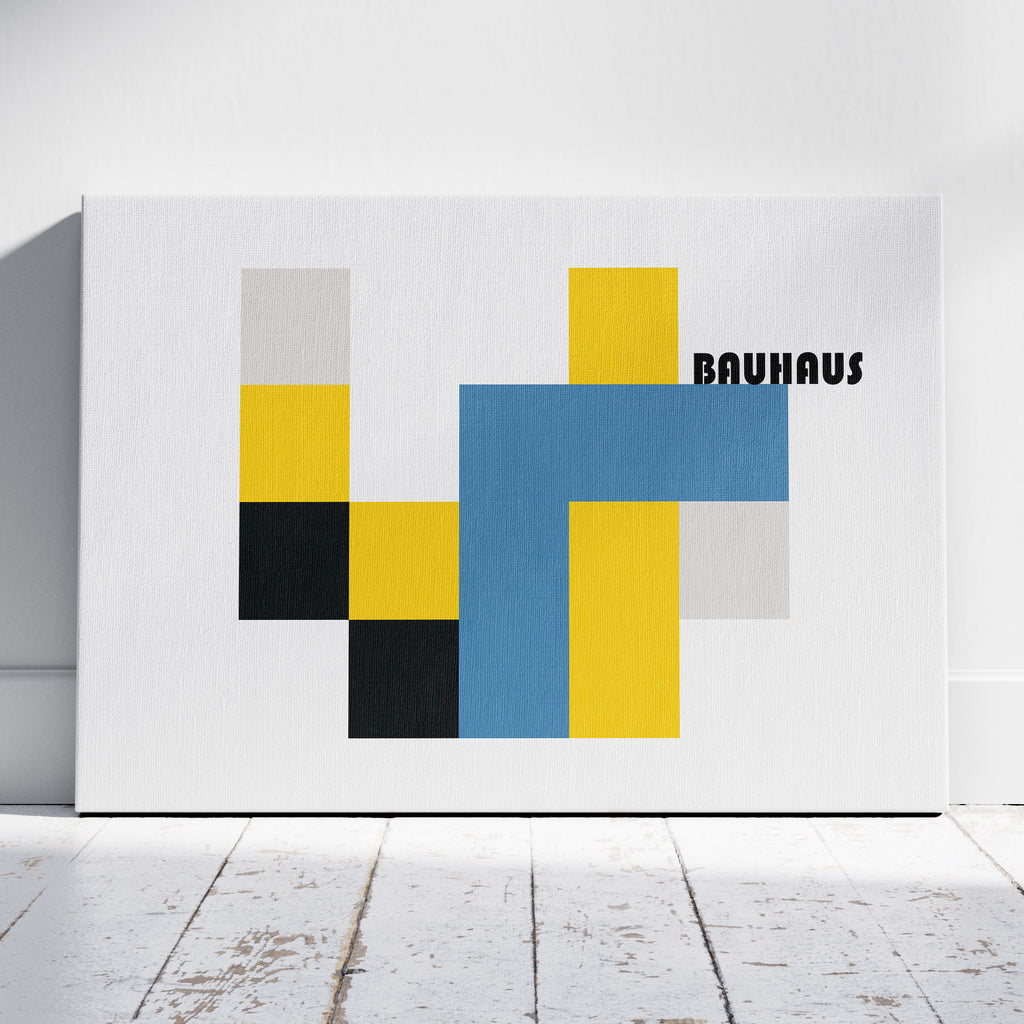 Yellow & Blue Bauhaus Minimalist Squares - Framed Canvas Wall Art Print | House Prints