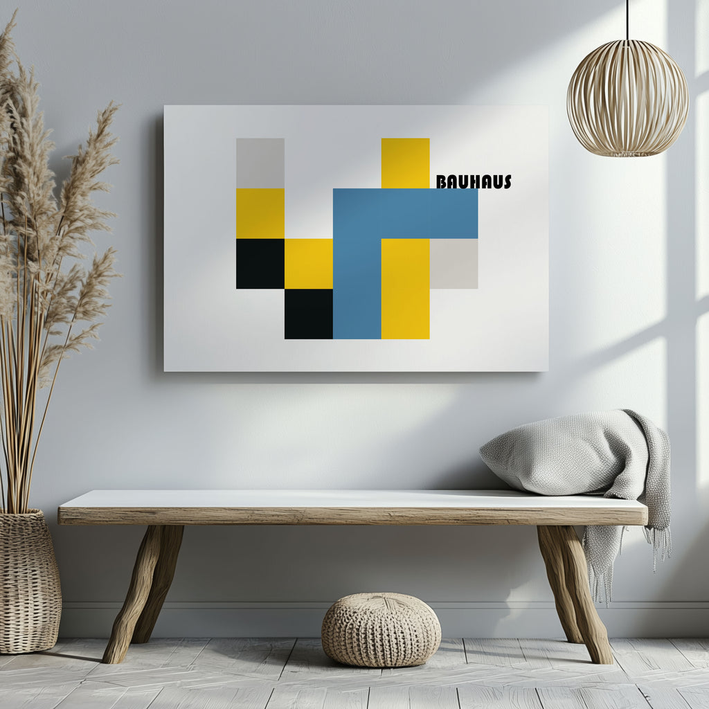 Yellow & Blue Bauhaus Minimalist Squares - Framed Canvas Wall Art Print | House Prints