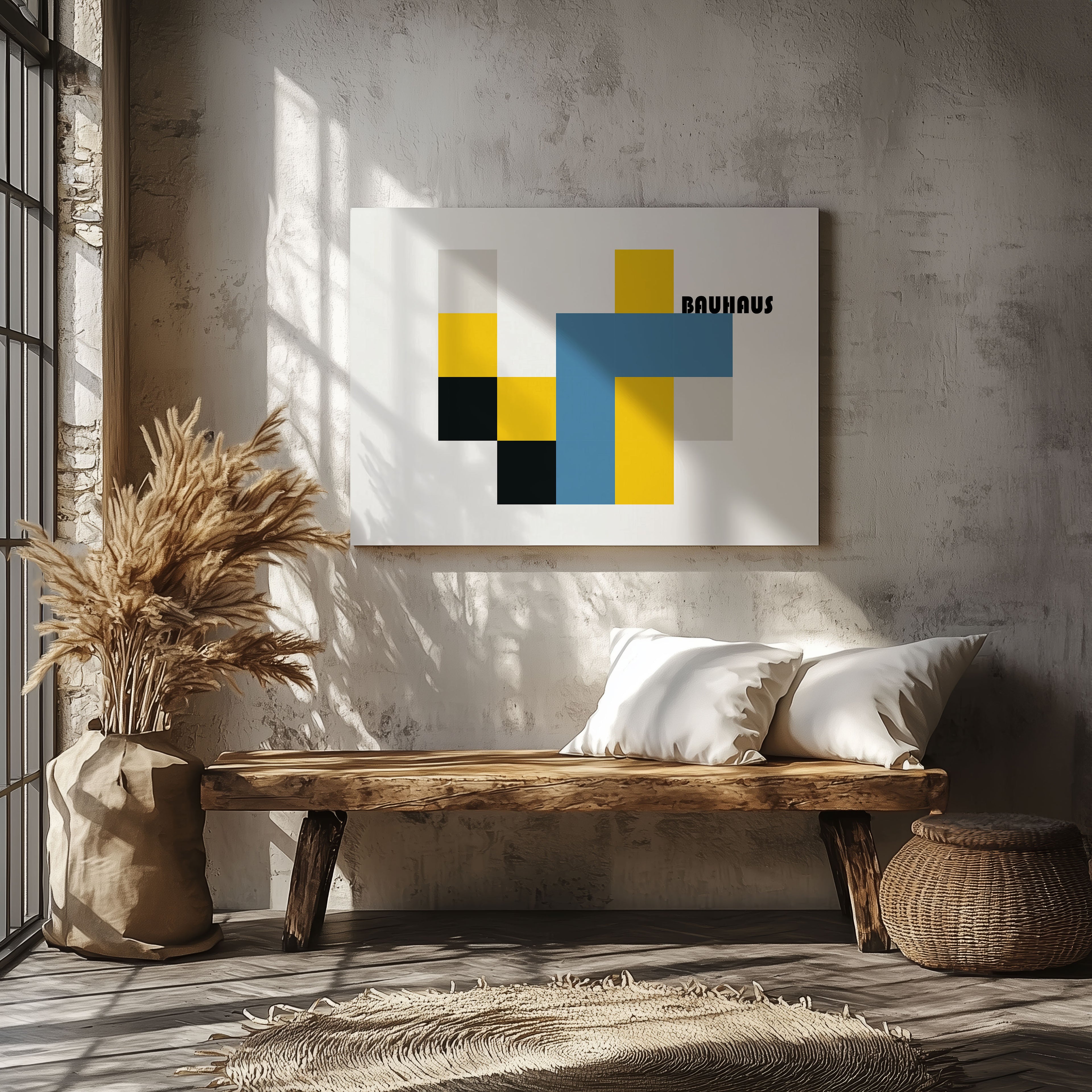 Yellow & Blue Bauhaus Minimalist Squares - Framed Canvas Wall Art Print | House Prints