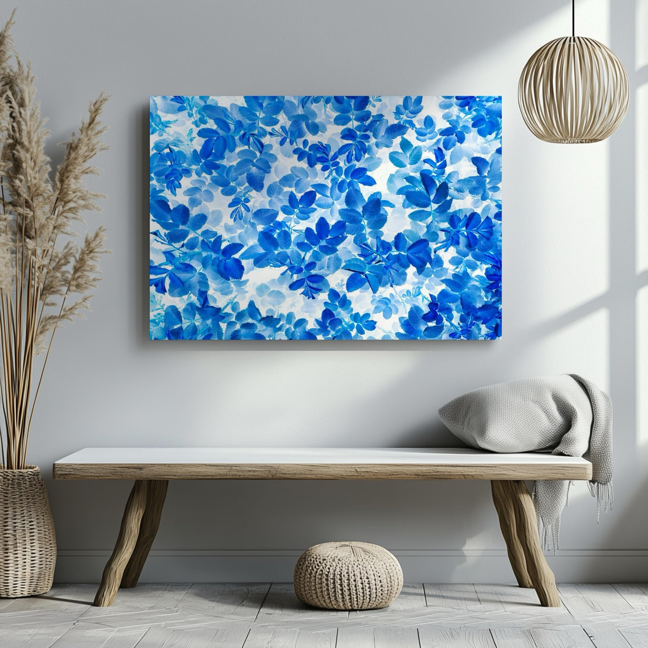 Blooming Blue Botanical Harmony - Framed Canvas Wall Art Print | House Prints