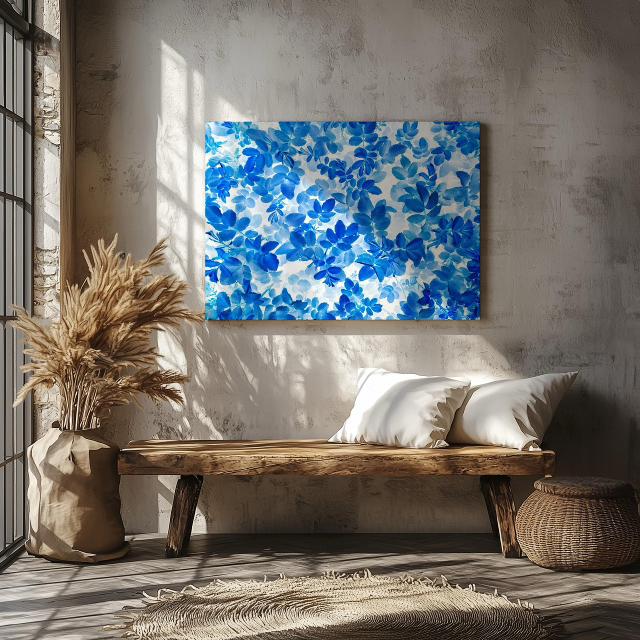 Blooming Blue Botanical Harmony - Framed Canvas Wall Art Print | House Prints