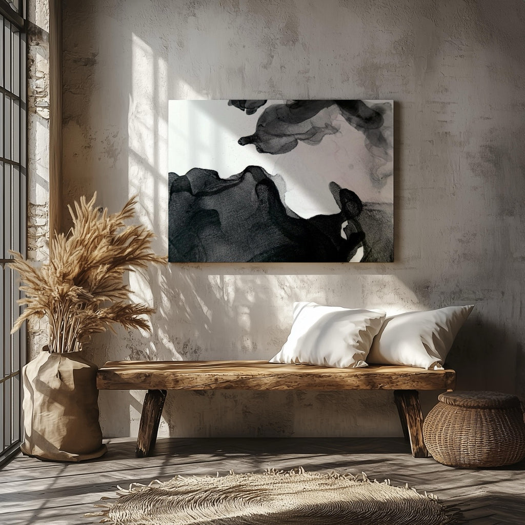 Abstract Waves of Black Ink - Framed Canvas Wall Art Print | House Prints
