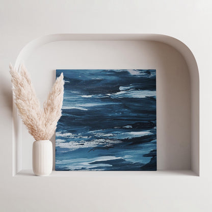 Abstract Blue Waves Brush Strokes - Framed Canvas Wall Art Print - House Prints