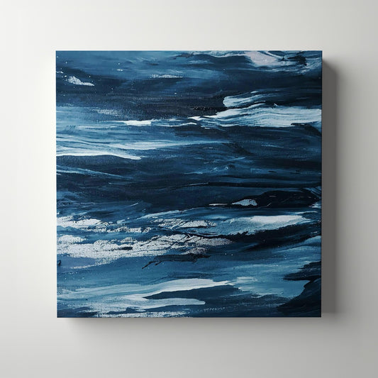 Abstract Blue Waves Brush Strokes - Framed Canvas Wall Art Print - House Prints