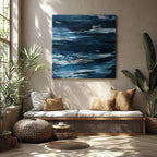 Abstract Blue Waves Brush Strokes - Framed Canvas Wall Art Print | House Prints