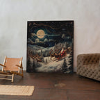 Santa & Reindeers in the Snow Festive Holiday - Framed Canvas Wall Art Print | House Prints