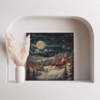 Santa & Reindeers in the Snow Festive Holiday - Framed Canvas Wall Art Print | House Prints