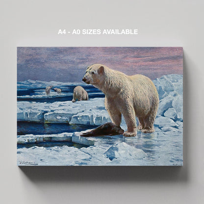 Polar Bears on Arctic Ice - Framed Canvas Wall Art Print - House Prints