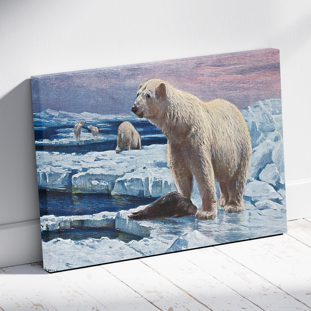 Polar Bears on Arctic Ice - Framed Canvas Wall Art Print - House Prints