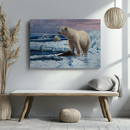 Polar Bears on Arctic Ice - Framed Canvas Wall Art Print - House Prints