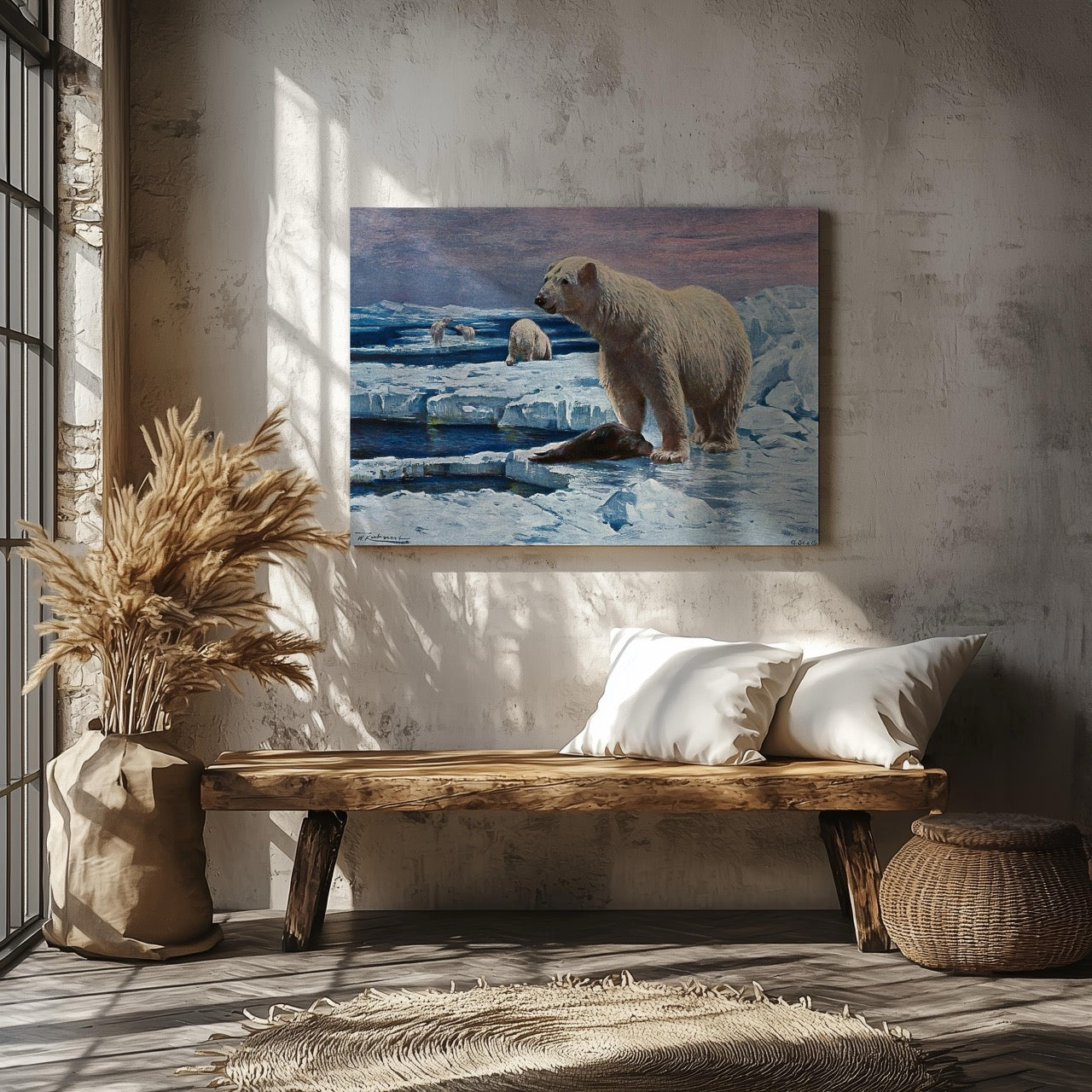 Polar Bears on Arctic Ice - Framed Canvas Wall Art Print - House Prints